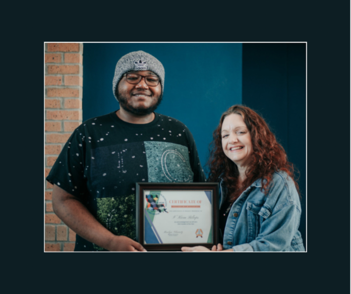 CLTCC student I’Kiem Billups (left) is the 2022 LAPCAE Student of the Year. He is pictured with CLTCC instructor Rose Kerry who nominated him for the award.