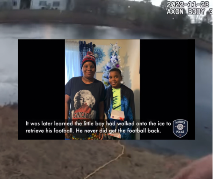 Two Aurora Illinois Police Department Officers rescues a drowning child in a partially frozen retention pond           