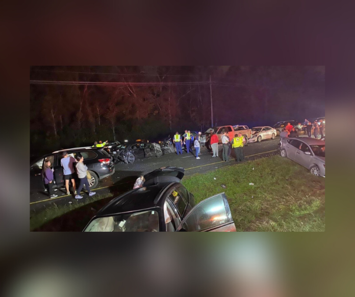 Fog caused a 12-vehicle pile-up on Airline Hwy in Sorrento on Saturday night (Photo: SVFD)