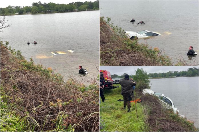 Driver was taken to hospital after crash into Toledo Bend Lake (Photo: SPSO)