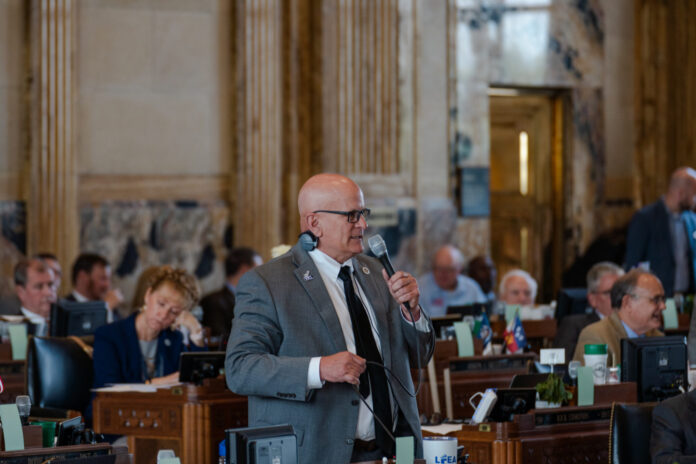 Representative Danny McCormick speaks on the floor Tuesday, May 16, 2023, inside the State Capitol in Baton Rouge, La. (Matthew Perschall for Louisiana Illuminator)