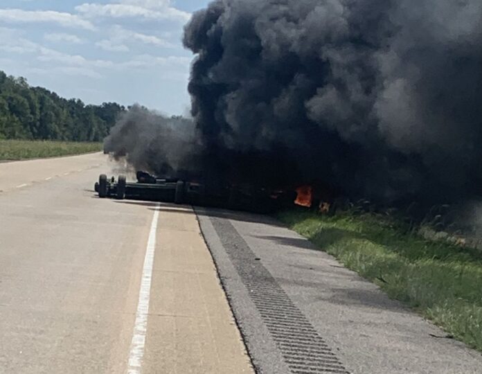 John Deere tractor fire on I-49