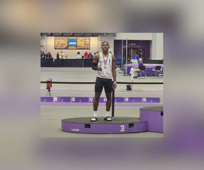 Menard's Malachi Tolbert Clinches Third Place and Sets School Record in State Indoor Track and Field Meet (Photo: HSMT&F)