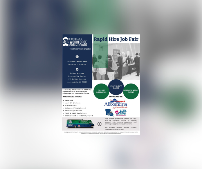 Louisiana Workforce Commission to Host Rapid Hire Job Fair in Alexandria