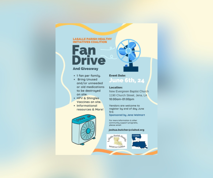 Fan Drive and Giveaway Event Sponsored by LaSalle Parish Healthy Initiatives Coalition and CLHSD (Image source: prevention@clahsd.org)