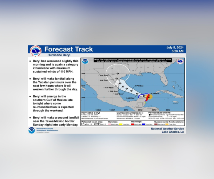 Hurricane Beryl Weakens to Category 2, Threatens Gulf Coast