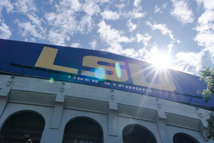 Clouds pass over Tiger Stadium on Monday, March 20, 2023, on LSU’s campus in Baton Rouge, La. (Matthew Perschall for Louisiana Illuminator)