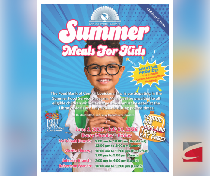 Rapides Parish Library Partners with Food Bank of Central Louisiana to Offer Free Summer Meals for Kids