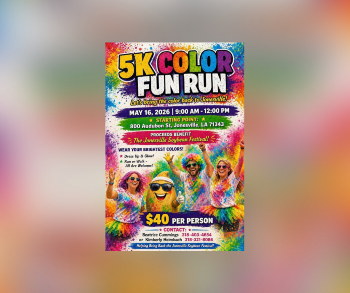 The Jonesville Color Fun Run 5K returns May 16, 2026, benefiting the Jonesville Soybean Festival with a community run and walk event.