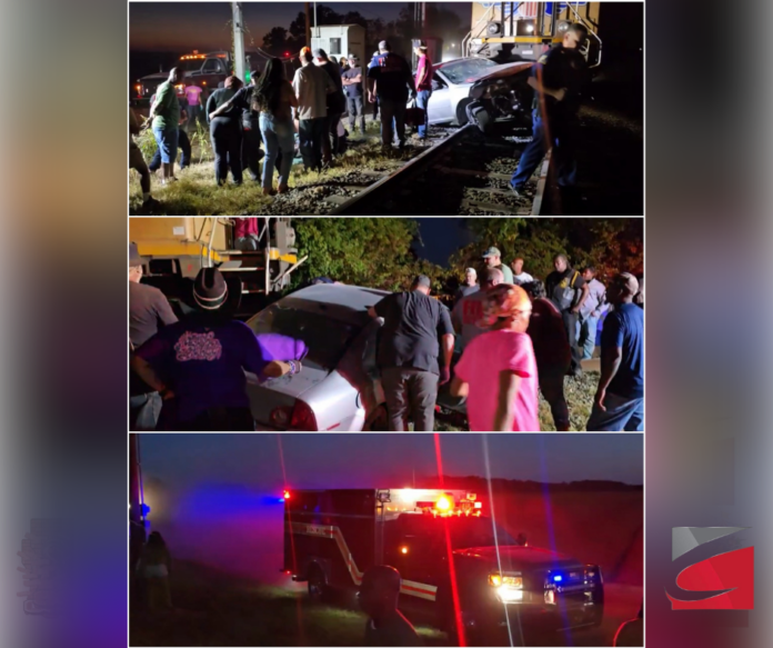 Witnesses report a train struck and dragged a sedan during Cheneyville Founders Day on October 24. Cheneyville Police are investigating.